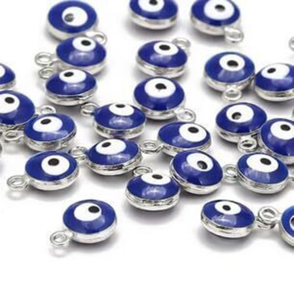 6455 18 Silver Blue Lucky Evil Eye Connectors Beads Turkey 7x10mm NB203